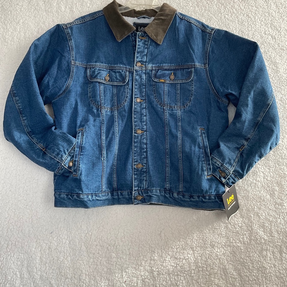 Lee Blue Denim Men’s XL Jacket NWT W/ Brown Corduroy Collar & Fleece Lining